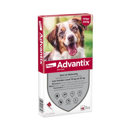 Advantix® 250/1250 Spot-On Solution voor Honden 10 - 25 kg - 4 Pipetten x 2,5 ml - BE