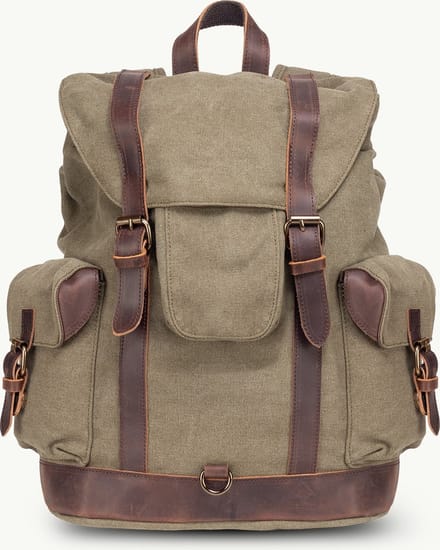 Rugzak 100% Canvas Scippis Wanderlust Backpack Vintage Look olijfgroen