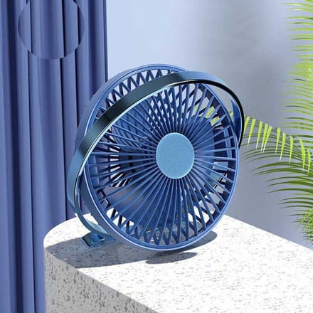 Elektrische miniventilator, oplaadbare USB-ventilator op batterijen, draagbare ventilator, persoonlijke koelventilator, blaast koele lucht (blauw).