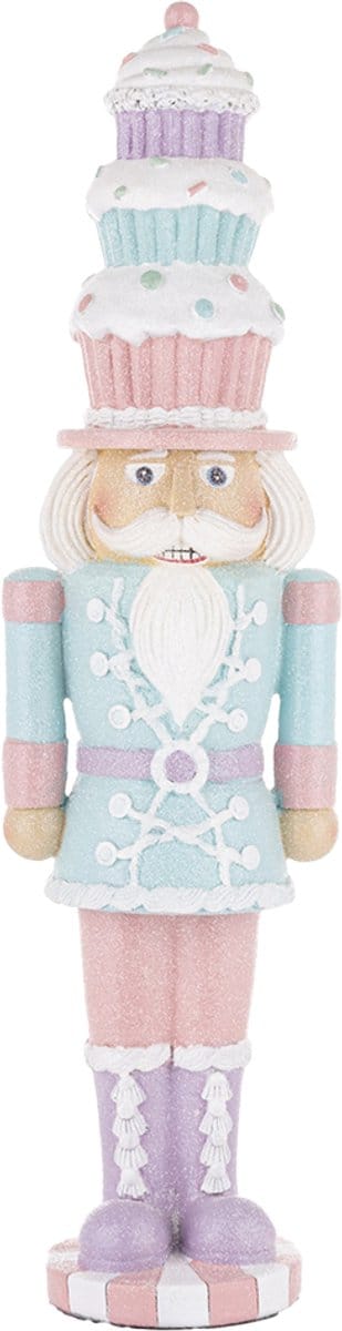 Viv! Christmas Kerstbeeld - Kerst Notenkraker met Cupcakes - pastel - roze blauw - 46cm