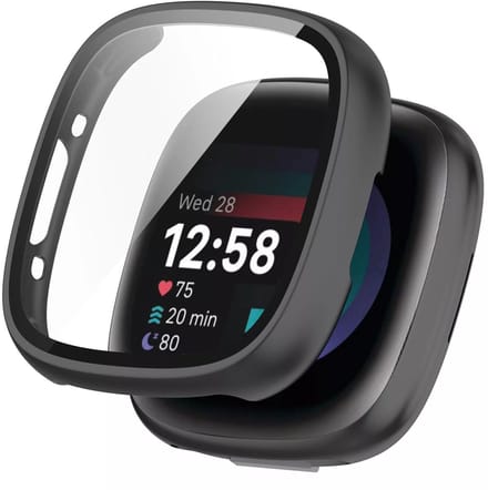Strap-it Hard case hoesje met ingebouwde screen protector - geschikt voor de Fitbit Versa 4 en Fitbit Sense 2 (zwart)