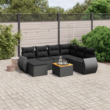 vidaXL - 8-delige - Loungeset - met - kussens - poly - rattan - zwart