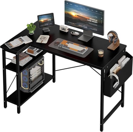 L-vormig bureau - Hoekbureau computer - Thuiswerken studeren - Omkeerbare planken - 40 inch - Zwart