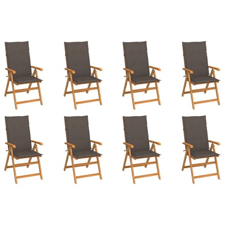 vidaXL - Verstelbare - klapstoelen - met - kussens, - 8 - stuks, - massief - teakhout