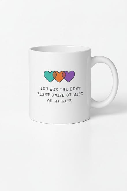 Mok "Best Right Swipe" met Kleurrijke Harten | Romantisch & Grappig Cadeau
