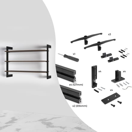 Emuca Kit van Zero Modular Frame Kit met muurbevestigingsmateriaal, Aluminium en Zamak, Steengrijs geschilderd