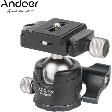 Andoer H28S Mini Balhoofd 360 Graden Panoramisch Laag Profiel Tafelbladhoofd Monopod Statief Balhoofd zwart