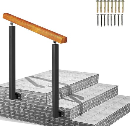 Trapleuning Kit - Houten Leuning - Veiligheid Buiten - Verstelbare Hoek - 95cm Hoogte - Zwart