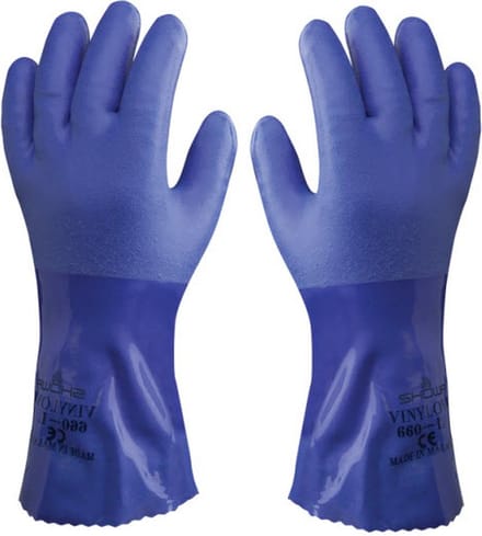 Showa 4708 660 Gr. L Chemicaliënhandschoen Katoenweefsel, PVC Maat (handschoen): 9, L EN 388:2016, EN 374-1:2016/ Typ B, EN 374-5:2016 ISO 374-1:2016/ Typ B,
