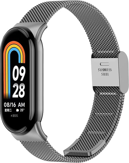 By Qubix - Milanese bandje - Space grey - Geschikt voor Xiaomi Smart Band 8 / 9 / 10