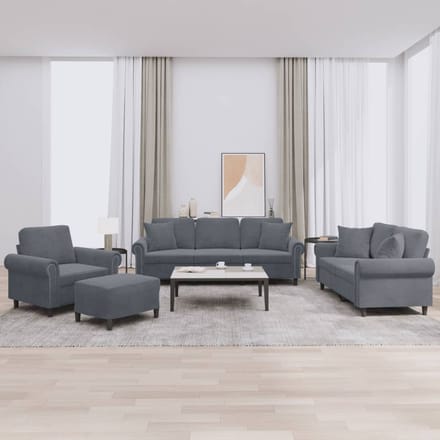 vidaXL - 4-delige - Loungeset - met - kussens - fluweel - donkergrijs