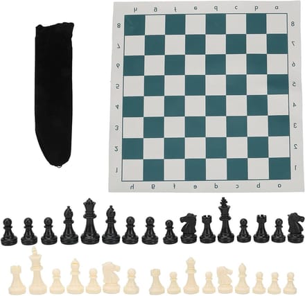 Schaken Set - Schaakspel Plastic - Logisch Denken Verbeteren - Compact Opvouwbaar - 34x34 cm - Groen Wit