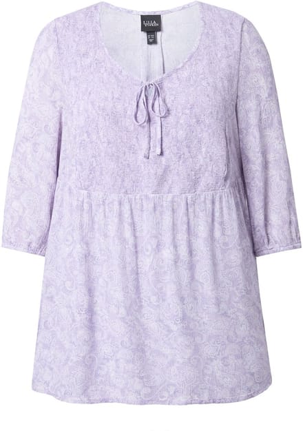 Ulla Popken - Dames - Gerimpelde blouse ronde hals 3/4-mouwen achterplooi - Lavendel - Maat 46+