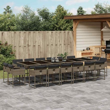 vidaXL - 17-delige - Tuinset - met - kussens - poly - rattan - grijs