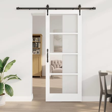 vidaXL - Schuifdeur - 83 - x - 211 - cm - Massief - grenenhout - en - glas - Wit