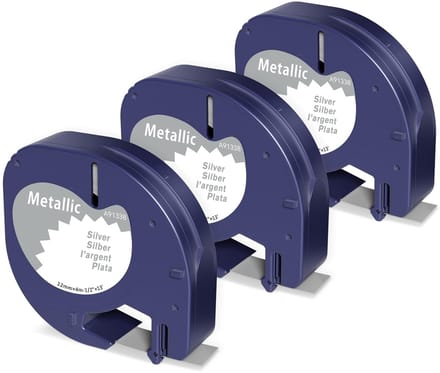 Dailygoods - 3 Compatibele Dymo Letratag Label Tape 12mm Zwart op Zilver