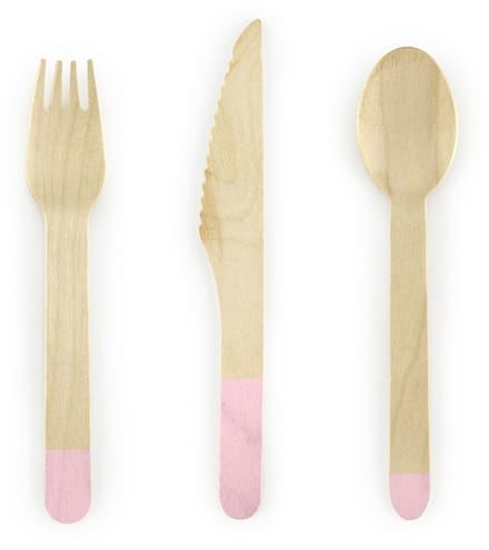 PARTYDECO - 18 lichtroze houten bestek 16 cm natuurlijk