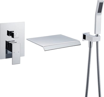 WEBO Deluxe inbouw badkraan met handdouche complete set - chroom - watervalontwerp - twee-knop bediening complete set