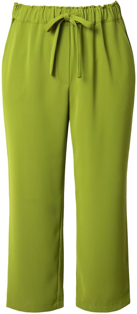 Ulla Popken - Dames - 7/8-broek persplooien elastische tailleband strikbandje - Grasgroen - Maat 58