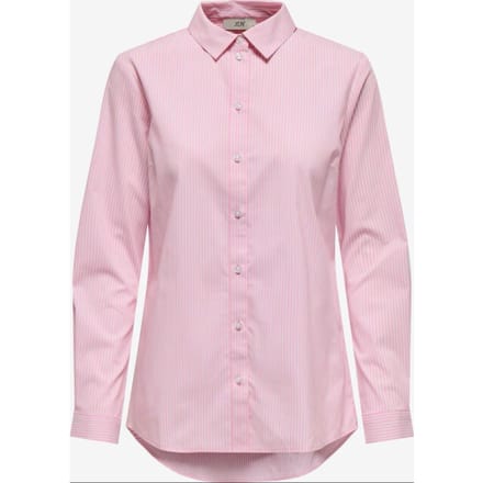 Jacqueline de Yong roze dames blouse   Punt kraag   Regular fit   Streep patroon   Knoopsluiting   Lange mouw Roze 34