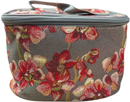 Toilettas - luxe gobelinstof - Orchidee - Bloemen - Grijs - Roze