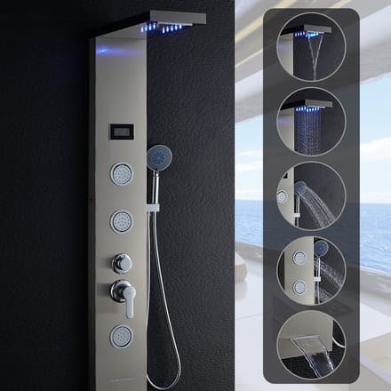 Auralum max RegendouAuralum max - Digitale Douchepaneel - Luxe Regendouche - LCD Display - Douchepaneel LED RVS met massagejets - 3 functies Handdouche - Zilver
