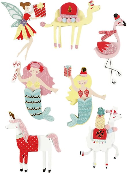 3D stickers, flamingo, lama zeemeermin, H: 50-60 mm, B: 30-45 mm, dikte 7 mm, 7 stuk