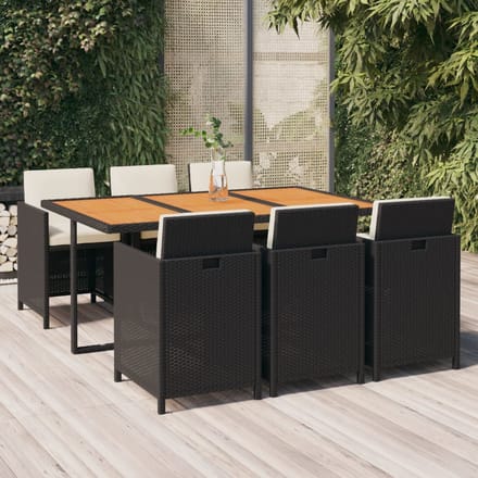 vidaXL - 7-delige - Tuinset - met - kussens - poly - rattan - zwart