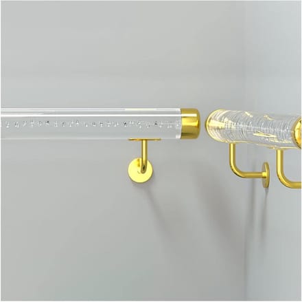Acryl Trapleuning - Muurbeugel Leuning - Veilig Traplopen - Stevige Gouden Houder - Tot 6 Meter - Transparant