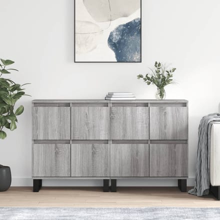 vidaXL - Dressoirs - 2 - st - bewerkt - hout - grijs - sonoma - eikenkleurig