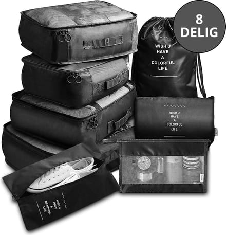 Packing Cubes 8-Delig - Koffer Organizer Set - Bagage Organizers - Tasorganizers - Backpack Organizer - Compression Cube - Travel Backpack Organizer - Kleding Organizer Set Voor Koffer en Backpack - Packing Cubes Backpack - Compression