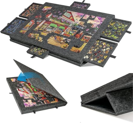 Kantelbare Puzzeltafel - Puzzelplank Vilt - Puzzels Sorteren - 6 Sorteerladen - 52 x 77 cm - Zwart