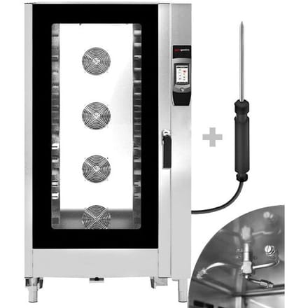 GGM Gastro Kombidämpfer - Touch - 40x GN 1/1 oder 20x GN 2/1 - inkl. Waschsystem, Temperaturfühler & Gestellwagen Zilver / Zwart