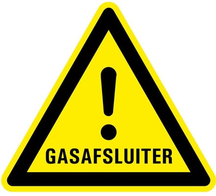Waarschuwingsbord gasafsluiter, kunststof 200 mm