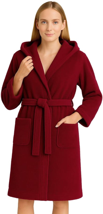 Barbons Badjas Dames - Katoen met Capuchon - Oekotex - Wijnrood - S