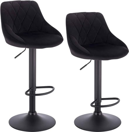 Bolt Edge Designer Barkruk - Zwart - Velvet - Ergonomisch - Verstelbaar - Zithoogte 60-82cm - Set van 2