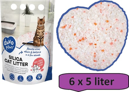 Premium silica kattenbakvulling bloemen wit/roze - 6 x 5 liter