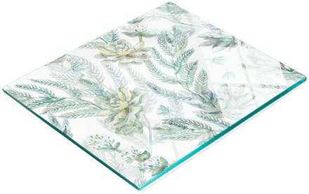 Glazen serveerplank met grafische bloemen en bladeren, 60x52 cm