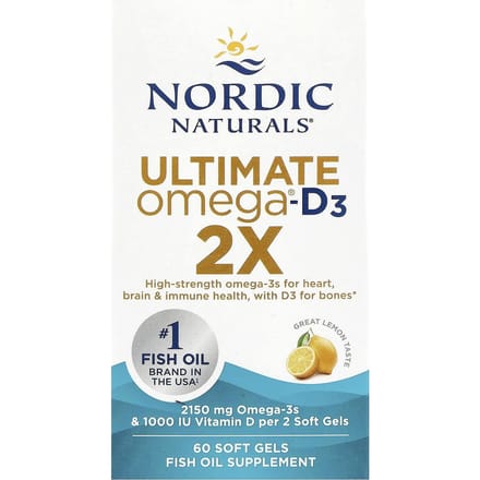 Nordic Naturals, Ultimate Omega 2X met vitamine D3, citroensmaak, 60 softgels