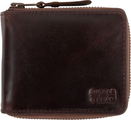 BUCKLE & SEAM Leren Portemonnee Grind Blu Zip Wallet Brown Donkerbruin