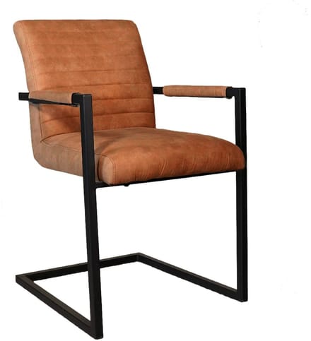 Eetkamerstoel met armleuning cognac microvezel Noor design eetstoel zetel
