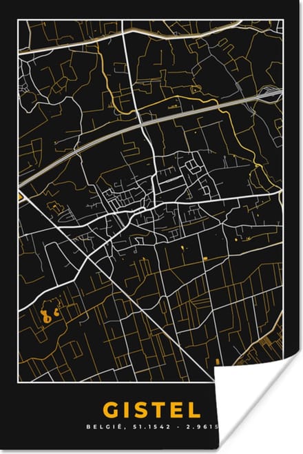Poster Gistel - Plattegrond - Kaart - Goud - Stadskaart - 40x60 cm