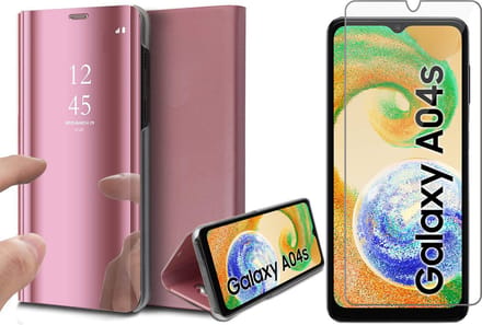 Hoesje geschikt voor Samsung Galaxy A04s / A13 5G - Screen Protector GlassGuard - Book Case Spiegel Roségoud & Screenprotector