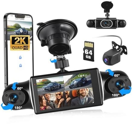 Mini-dashcam met 4 lenzen en 2K-resolutie voor voertuigen