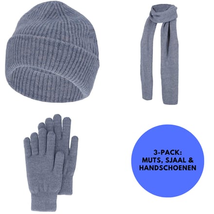 Sarlini - Winterset Dames - Handschoenen/Muts/Sjaal - One Size - Denim