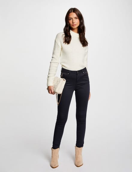 Morgan - Skinny trousers with satin effect 241-Palou navy - Maat : 42