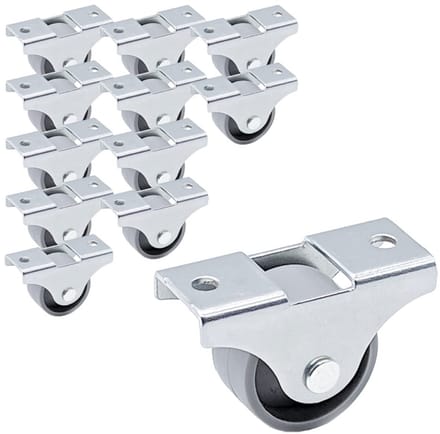 Set van 12 Kleine Vaste Meubelwielen 25mm Grijs Kunststof
