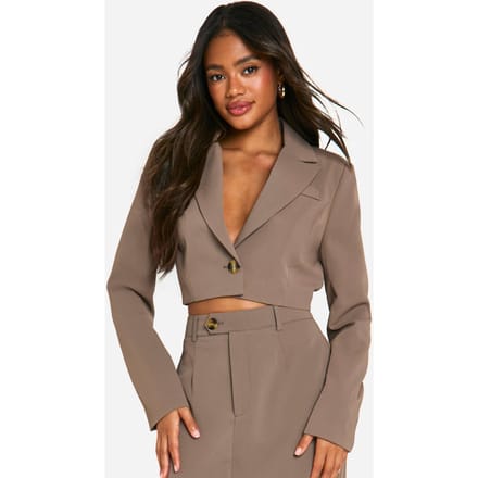 boohoo Dames Oversized Cropped Boxy Tailored Blazer | Mocha | Maat: 16
