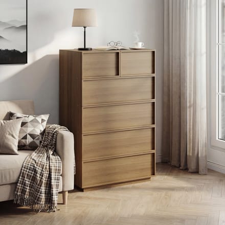 Ladekast - 80x48x127 cm - 6 Lades met Opbergruimte - Hout - Eiken