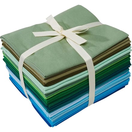 Stofpakket Patchy Uni "Blauw-Groen-Olijf-Grijs", 17 stekken